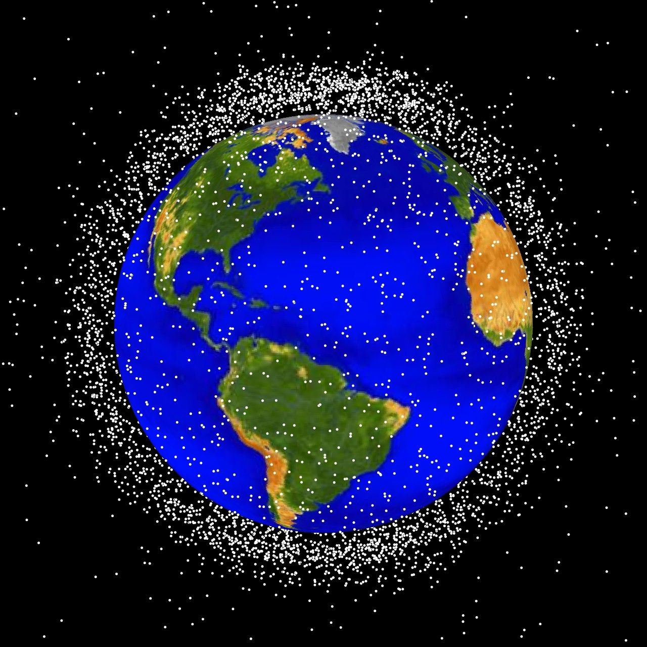 Représentation NASA du nuage de débris en orbite basse autour de la Terre