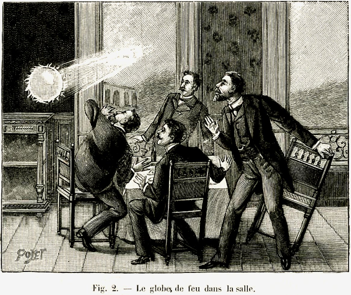 Gravure du 19e siècle représentant un phénomène de foudre en boule